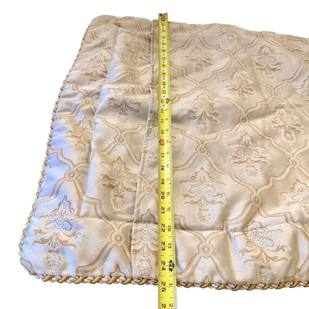 Damask Pillow Sham Champagne‎ Gold Floral Trellis Corded Trim Queen King